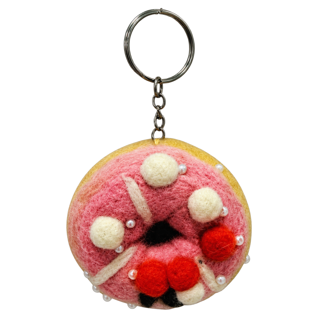 Berry Donut, felt keychain on a key ring