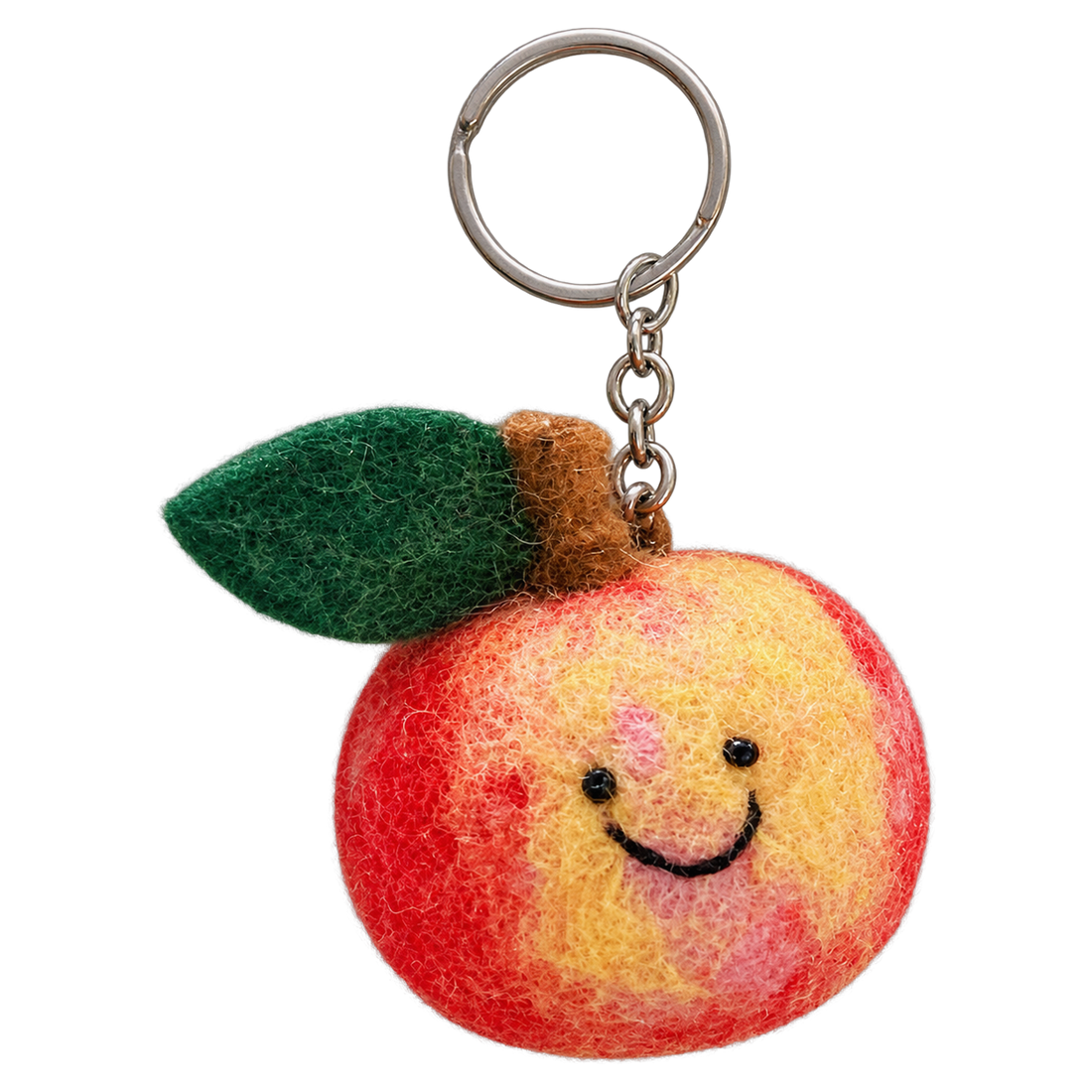 Blushing Apple, felt keychain on a key ring