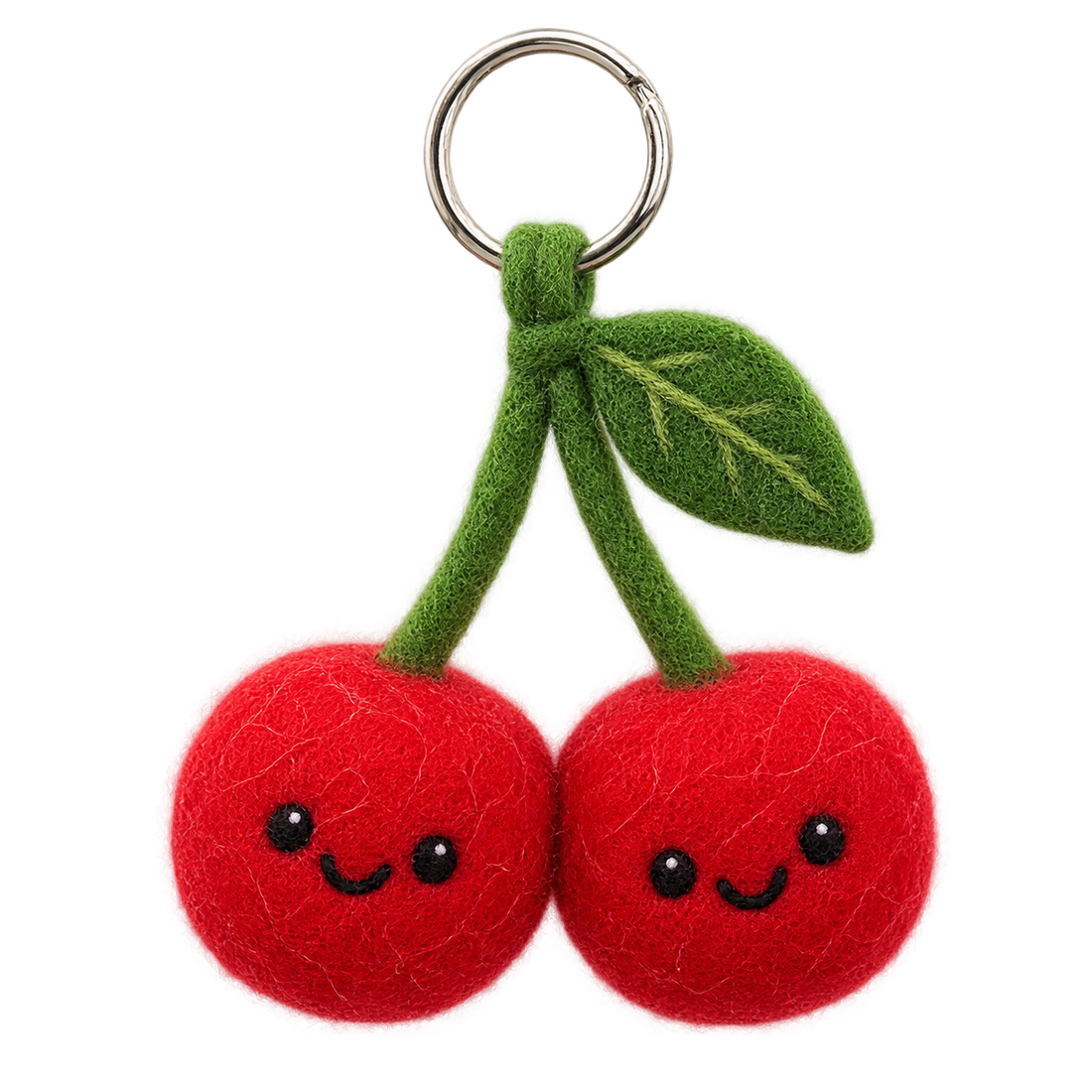 Cherry Pair, needle-felted wool charm