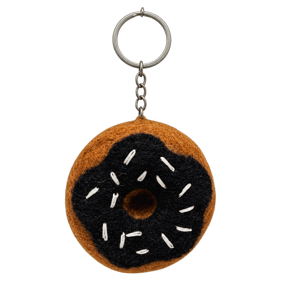 Choco Donut, felt keychain on a key ring