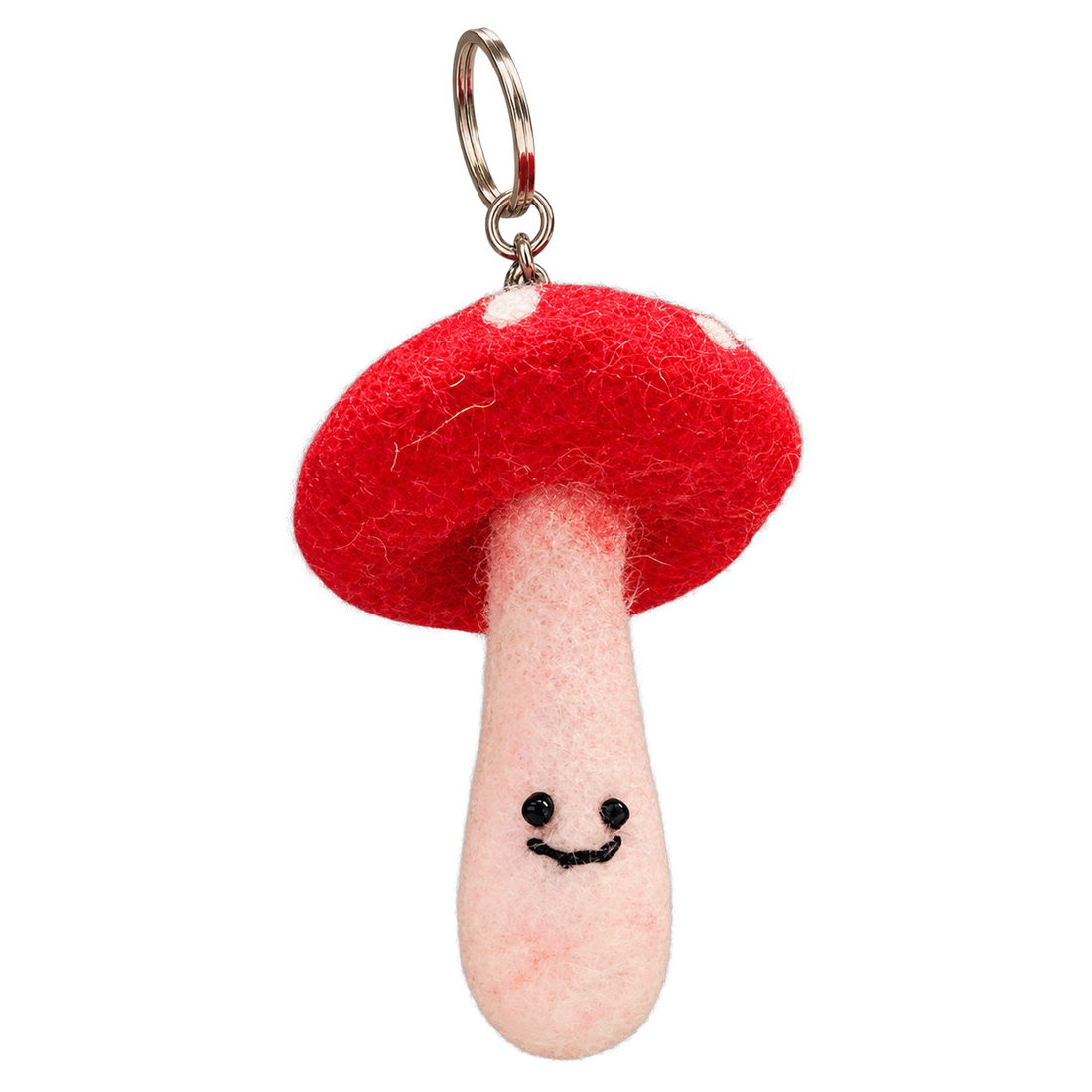Dotty Mushroom, felt keychain on a key ring