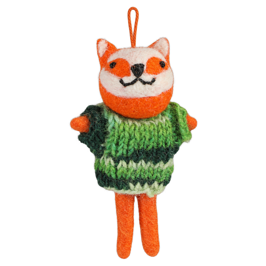 Fox in a Sweater, felt hanging ornament with a hanging loop