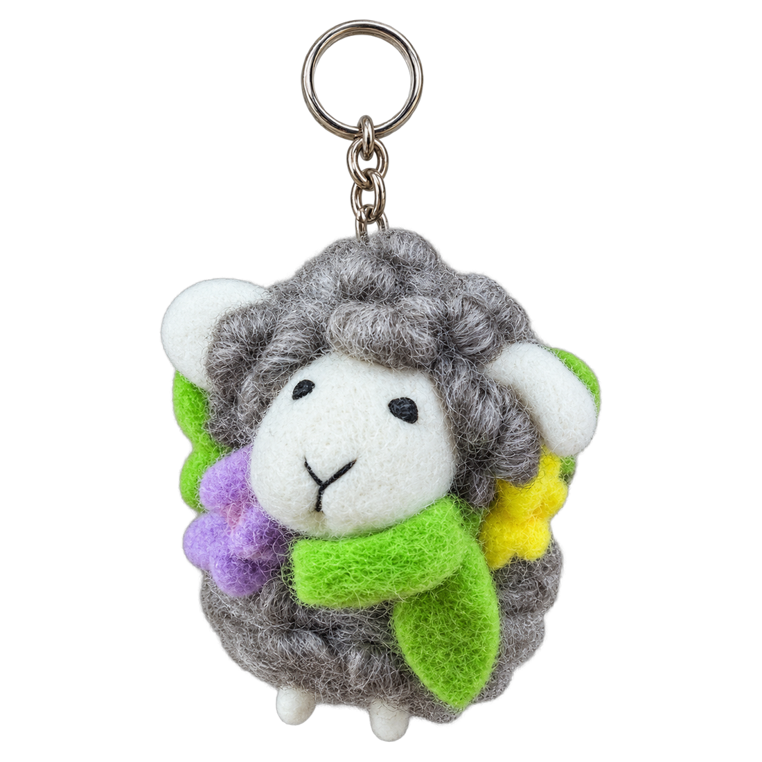 Heather Sheep, felt keychain on a key ring