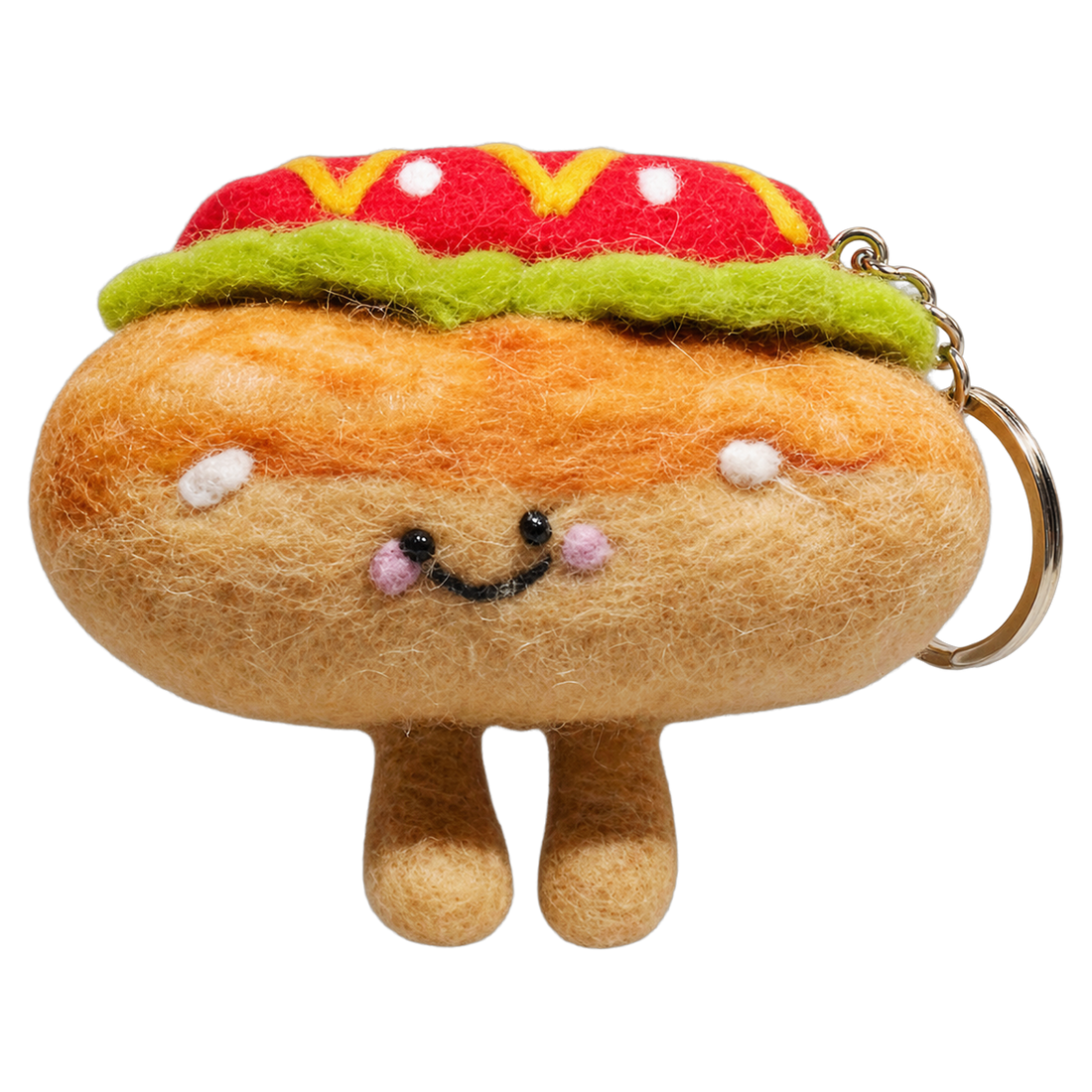 Hot Dog Hank, felt keychain on a key ring