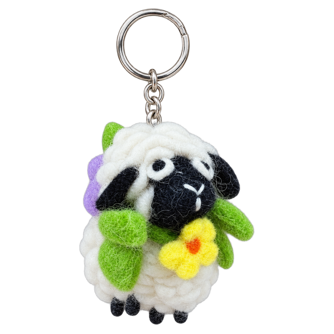 Inky Sheep, felt keychain on a key ring
