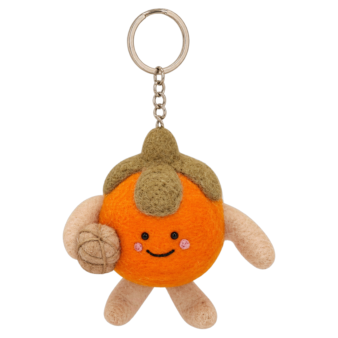 Kaki the Persimmon, felt keychain on a key ring
