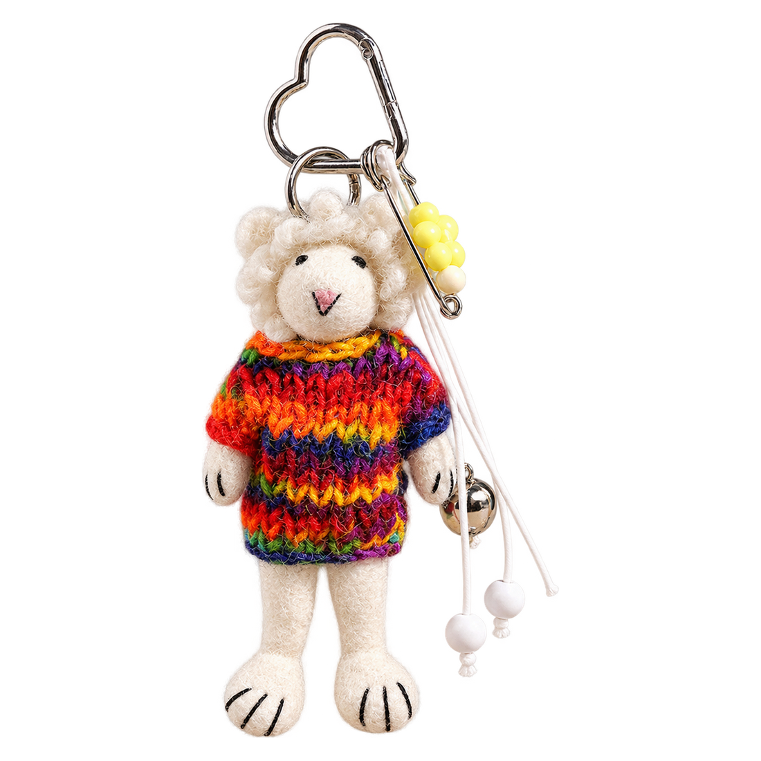 Kaleidoscope Sheep, felt bag charm on a clip with a coloured charm cord