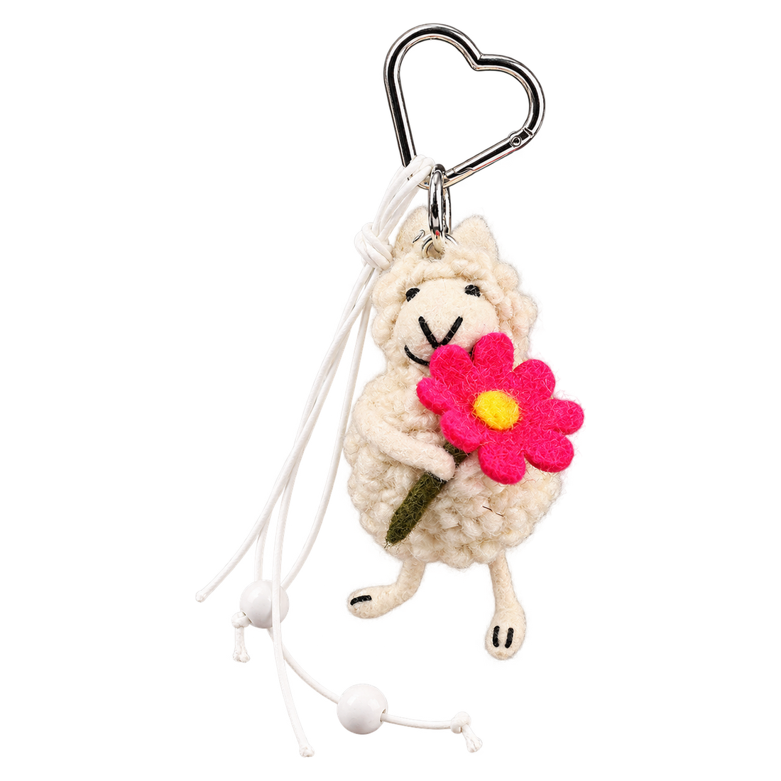 Bright Bloom Lamb, felt bag charm on a clip with a coloured charm cord