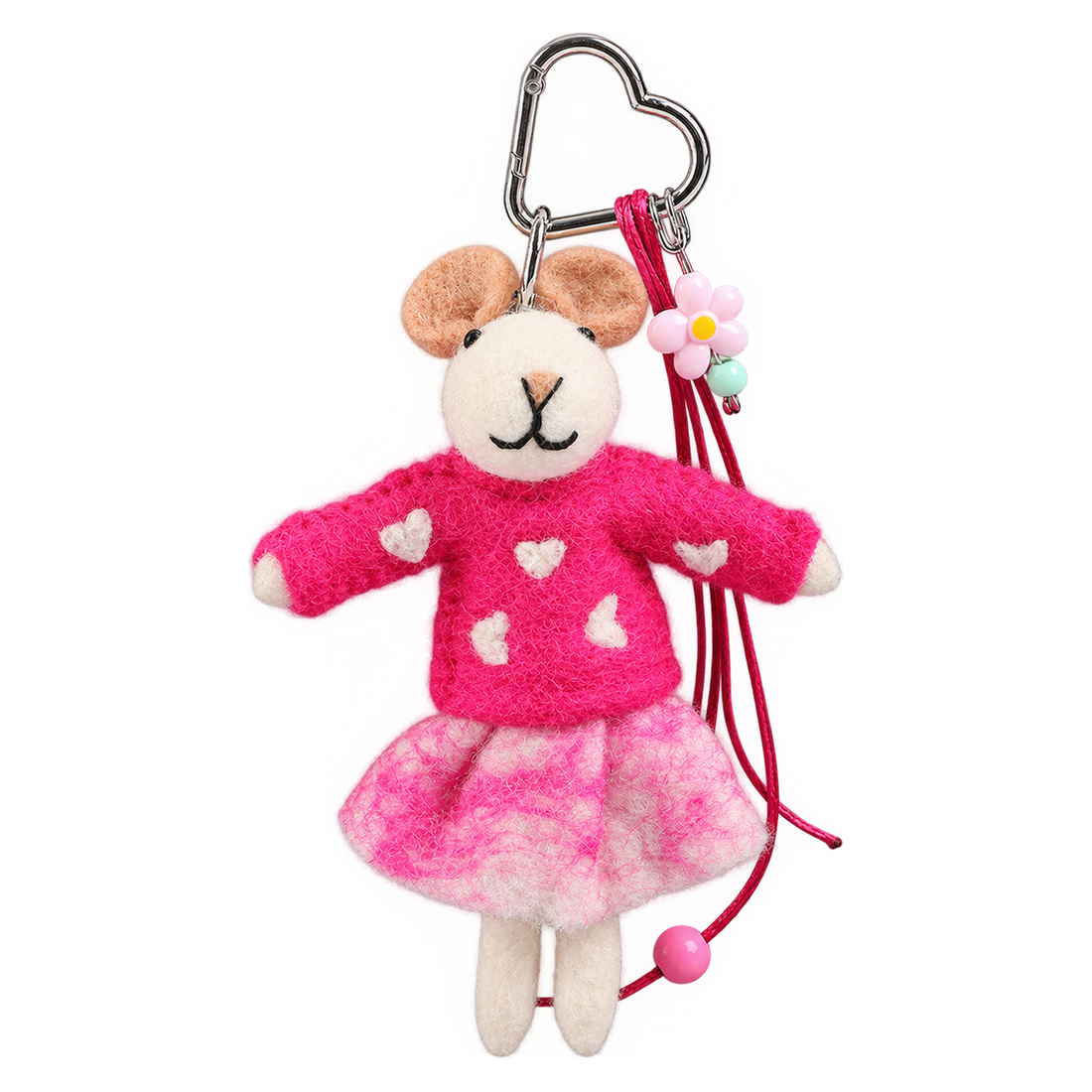 Pink Ballet Mouse, felt bag charm on a clip with a coloured charm cord
