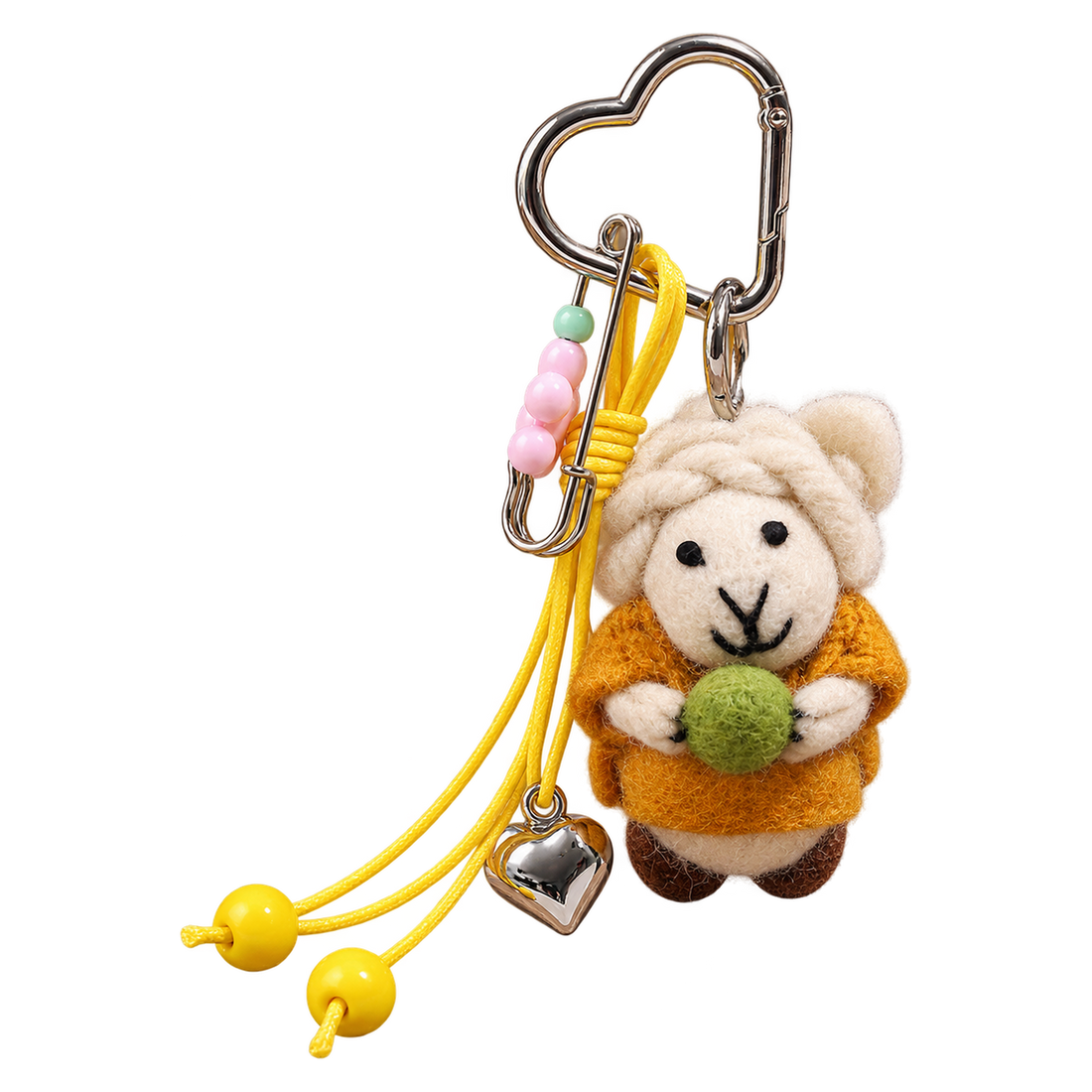 Dandelion Sheep, felt bag charm on a clip with a coloured charm cord