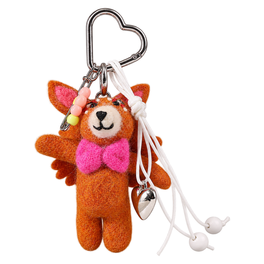 Cherub Bear, felt bag charm on a clip with a coloured charm cord