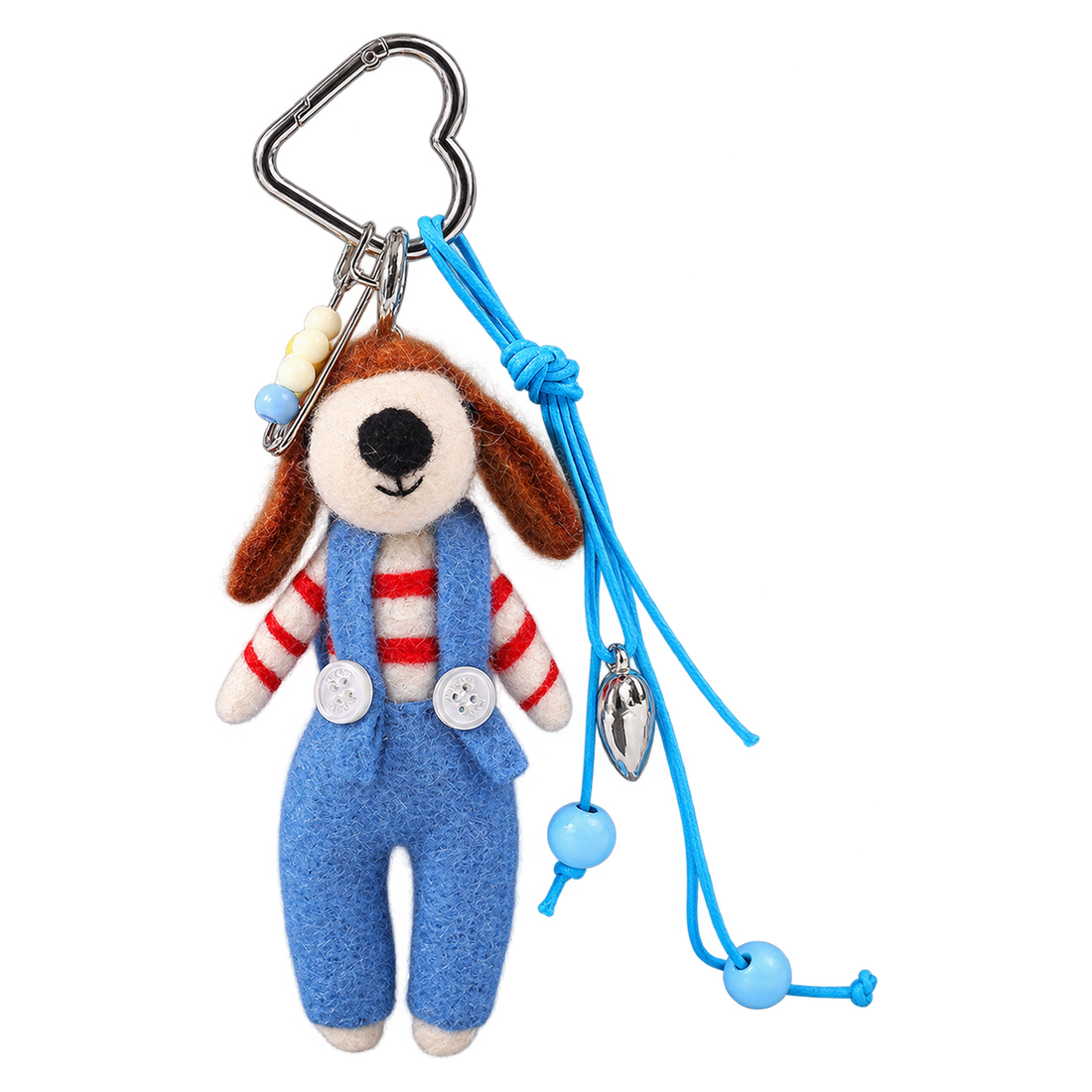 Barnaby the Pup, felt bag charm on a clip with a coloured charm cord