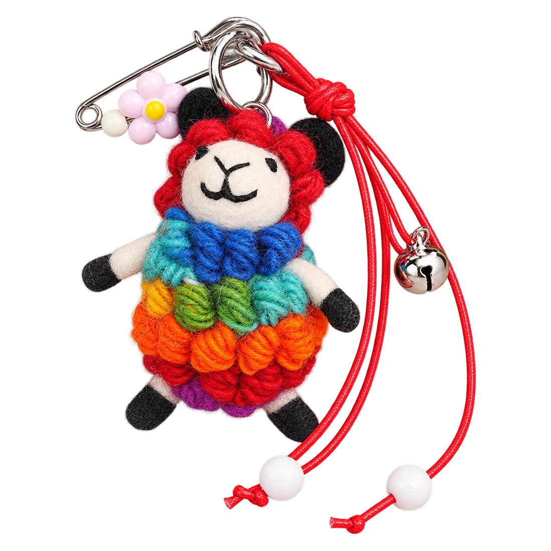 Pick and Mix Sheep, felt bag charm on a clip with a coloured charm cord