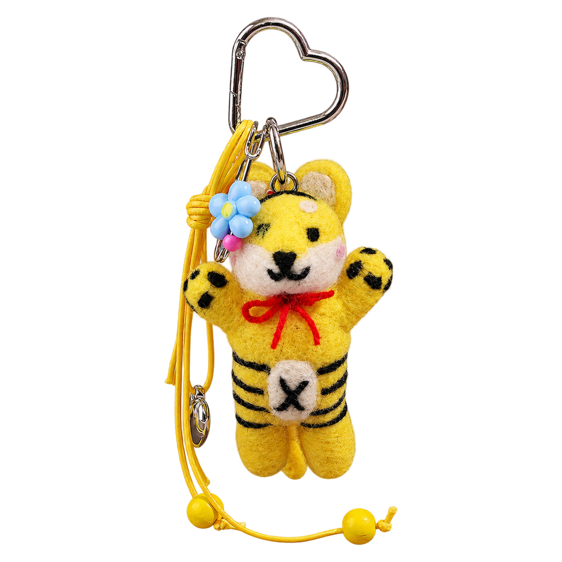 Marigold the Tiger, felt bag charm on a clip with a coloured charm cord