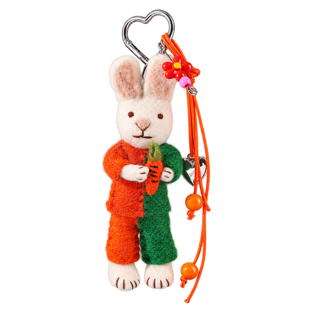 Harlequin Bunny, felt bag charm on a clip with a coloured charm cord