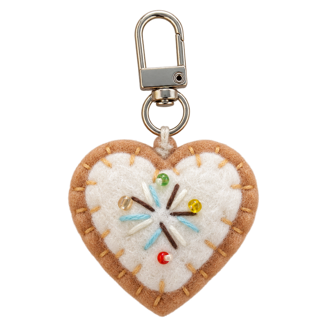 Iced Heart Biscuit, felt keychain on a swivel clasp