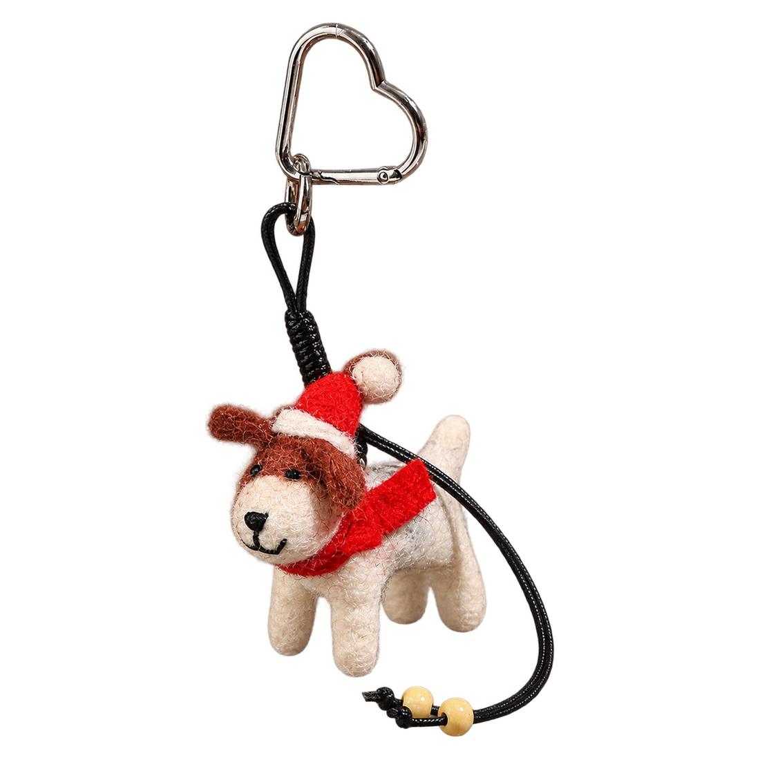 Big Jingle Pup, felt bag charm on a clip with a beaded cord