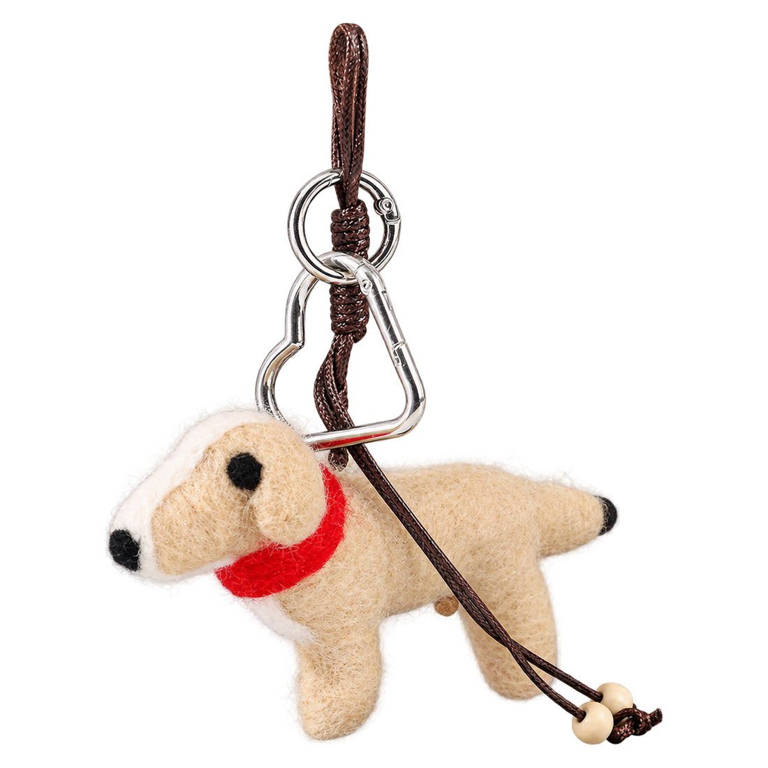 Barley the Pup, felt bag charm on a clip with a beaded cord