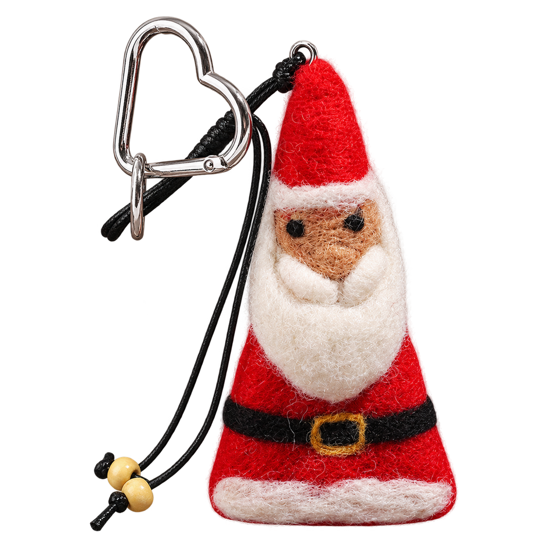 Father Christmas, felt bag charm on a clip with a beaded cord