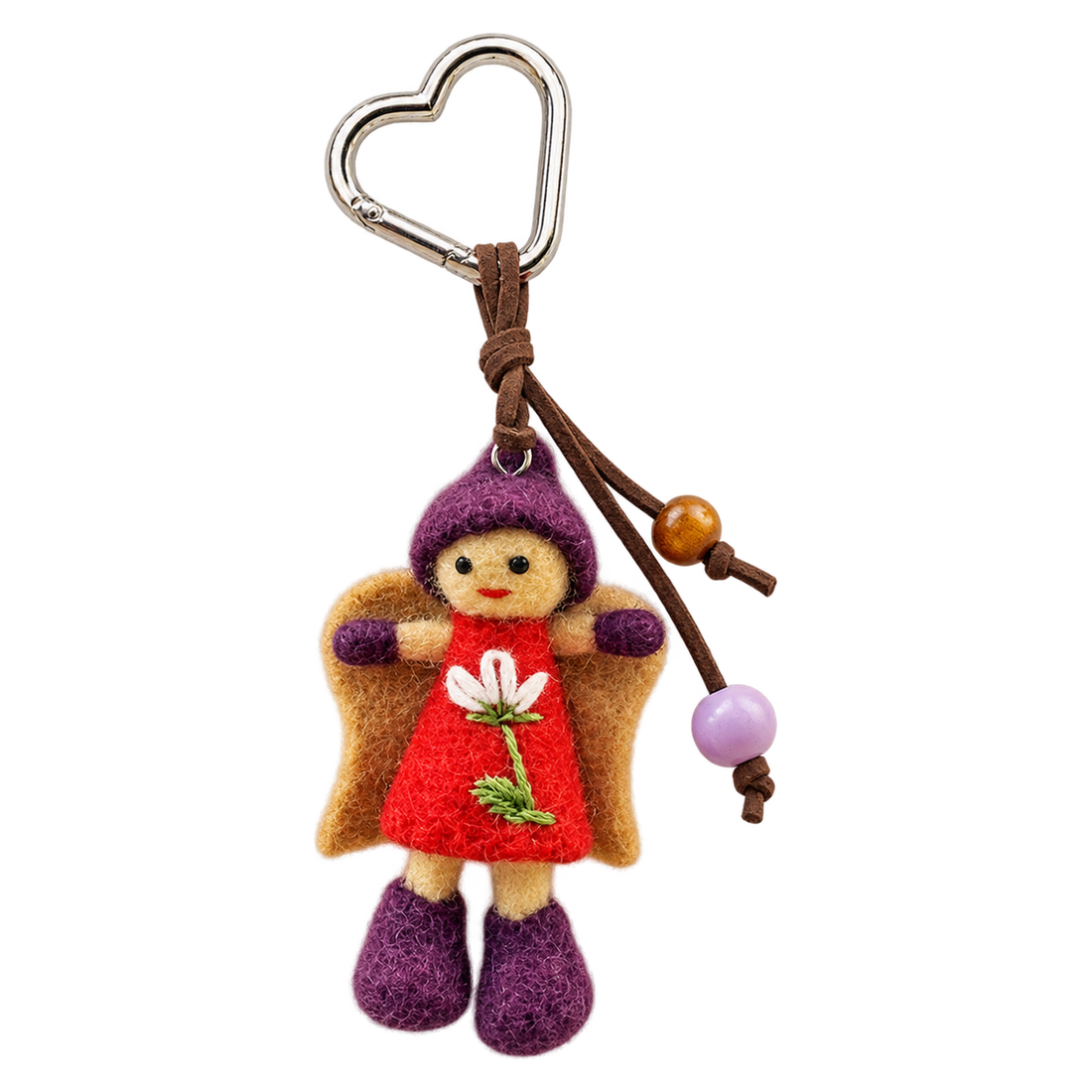 Lily the Pixie, felt bag charm on a clip with a beaded cord