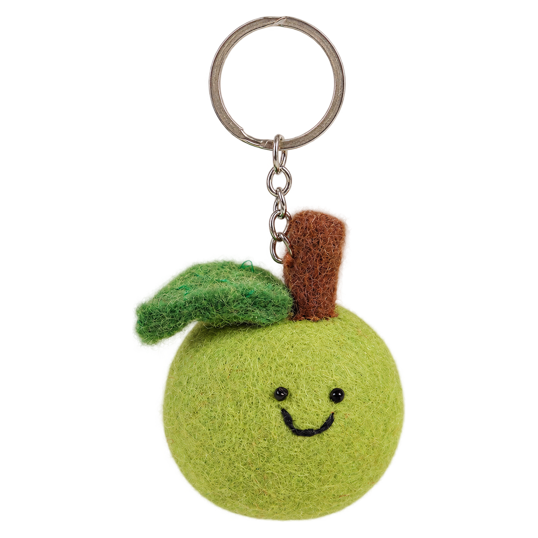 Crisp Green Apple, felt keychain on a key ring