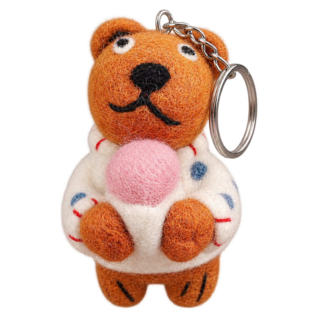 Bubblegum Bear, felt keychain on a key ring