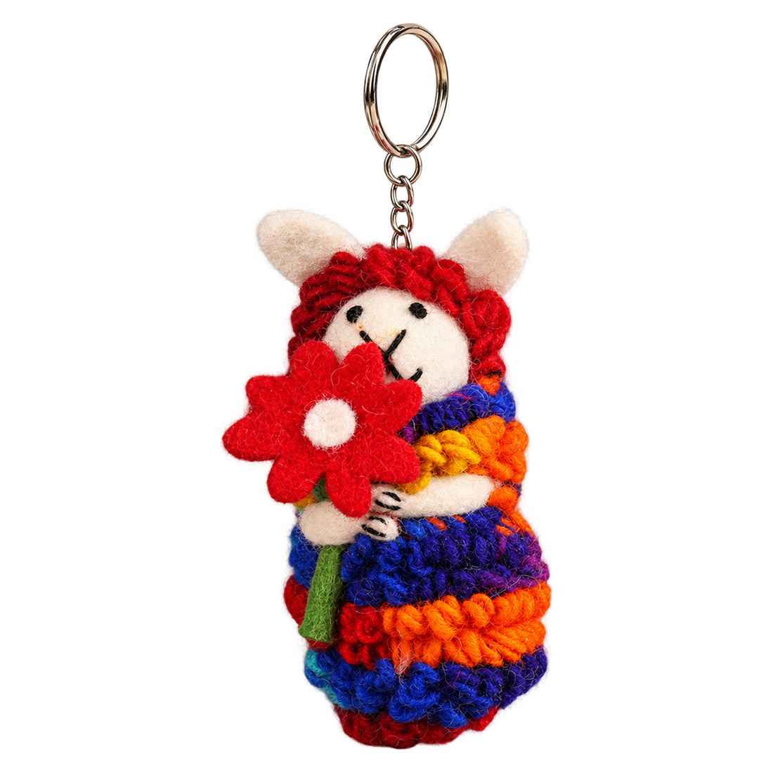 Carnival Sheep, felt keychain on a key ring
