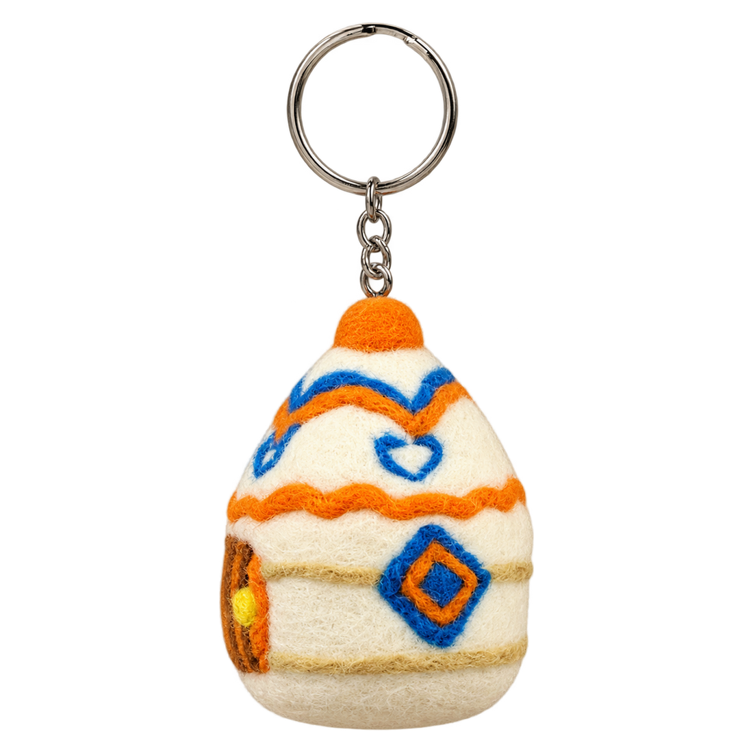Orange Heart Yurt Charm, felt bag charm on a key ring