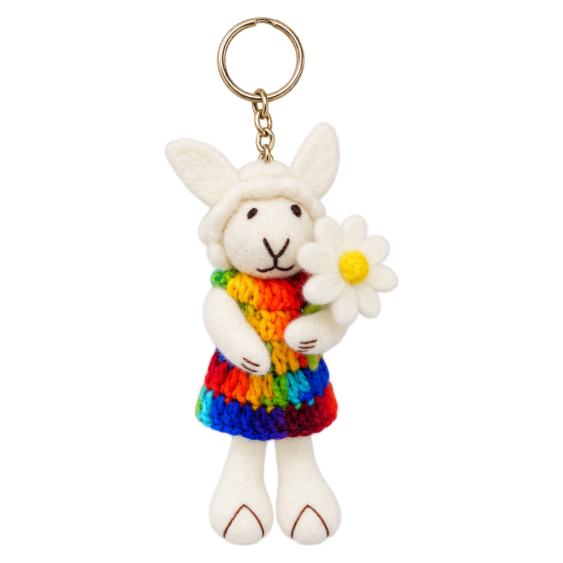 Oops-a-Daisy Sheep, felt bag charm on a key ring