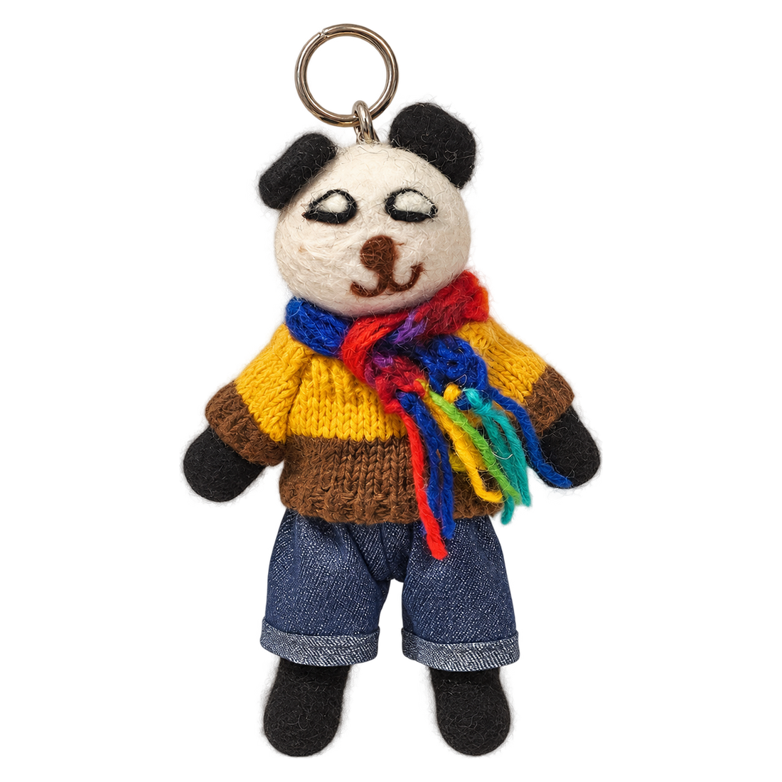 Butterscotch Panda, felt keychain on a key ring
