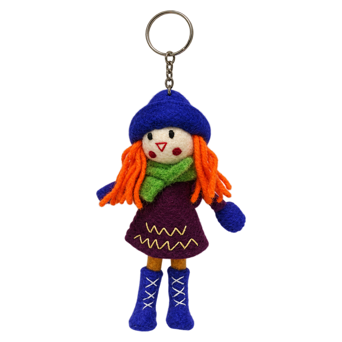 Florrie in Indigo, felt bag charm on a key ring