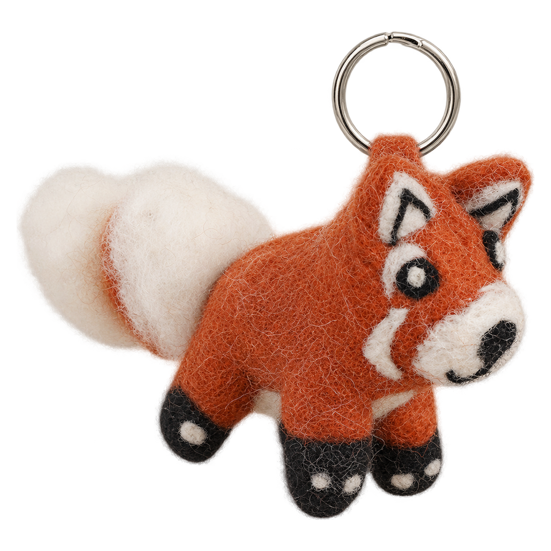 Russet the Fox, felt keychain on a key ring