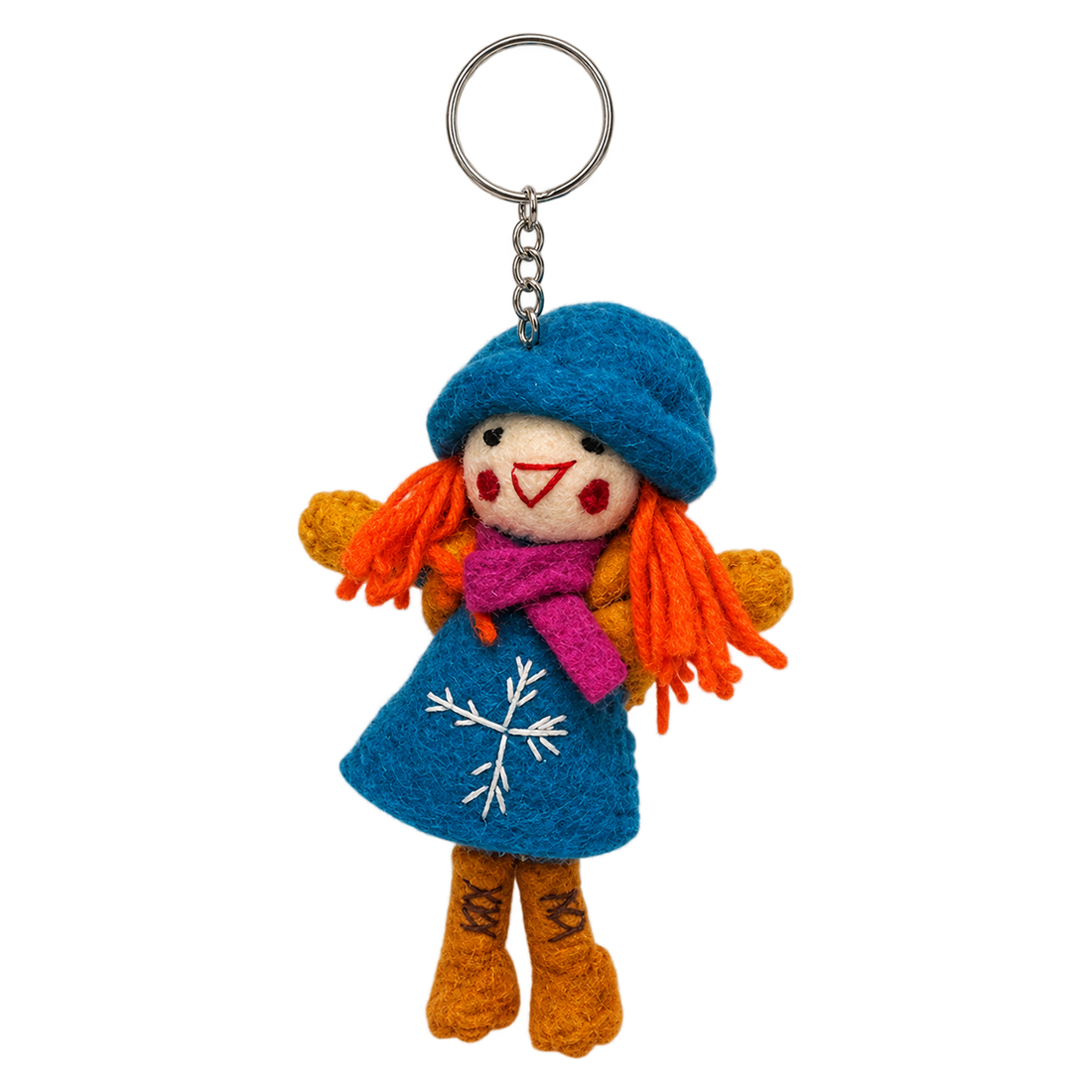 Nell in Blue, felt bag charm on a key ring