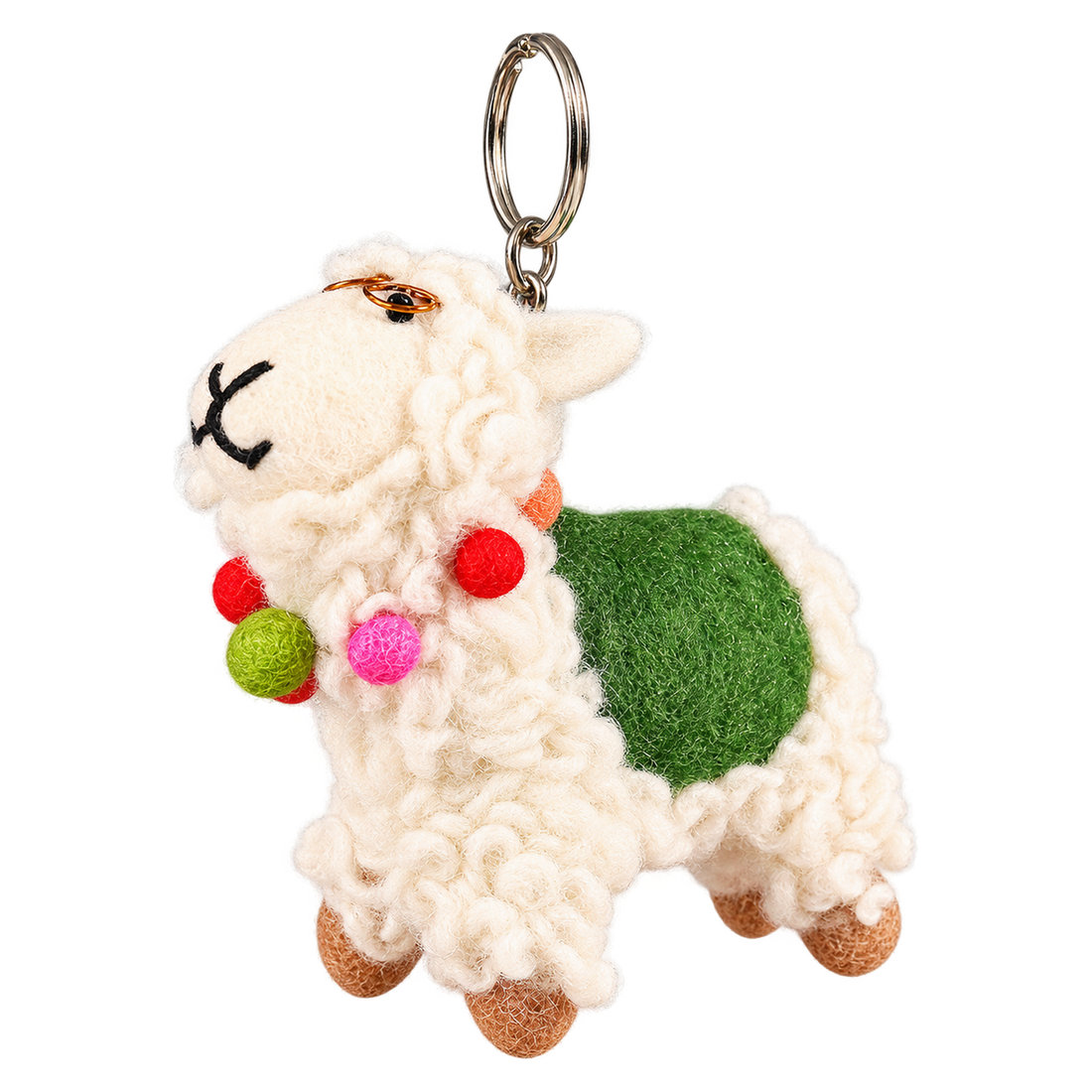Olive the Alpaca, felt keychain on a key ring