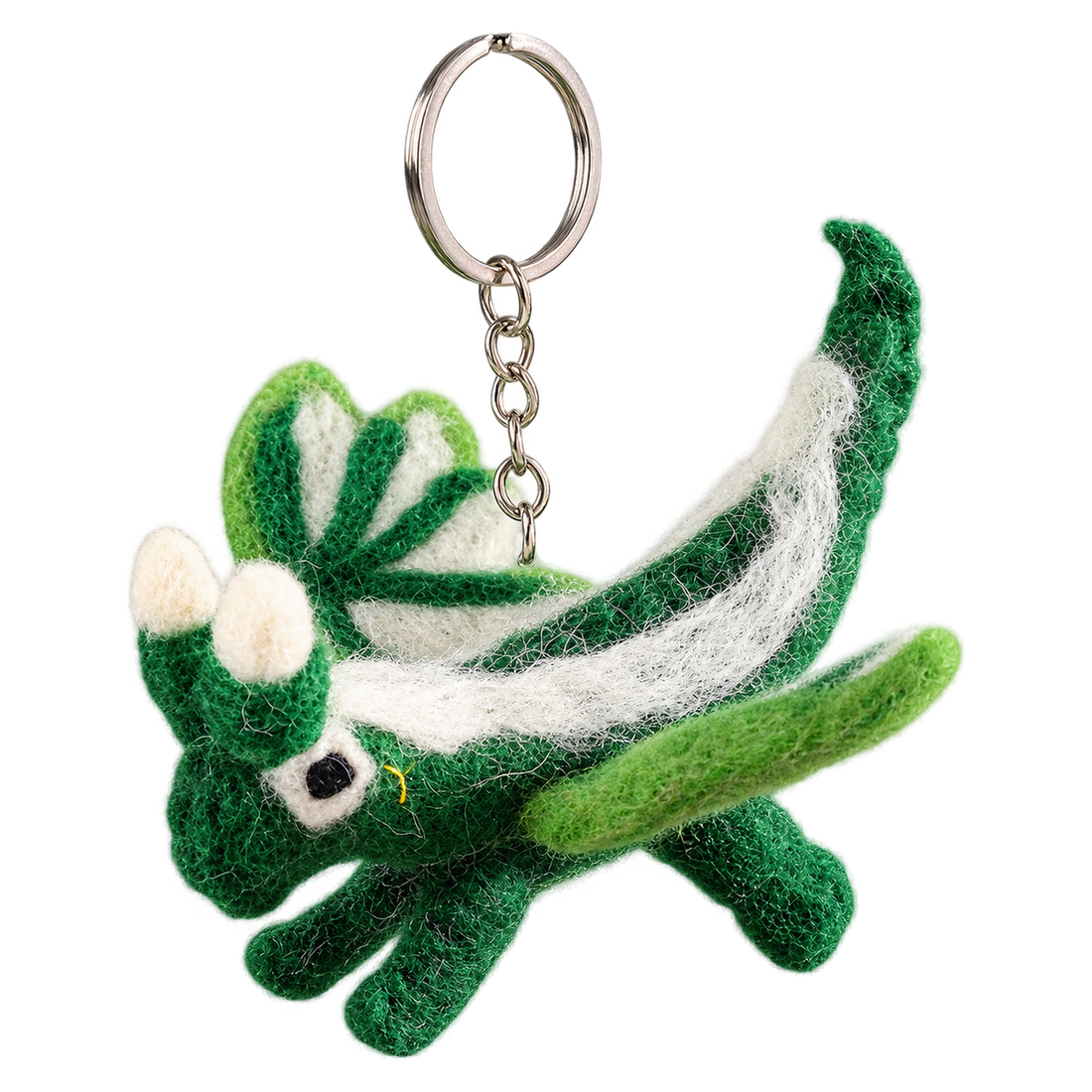 Sprout the Dragon, felt keychain on a key ring
