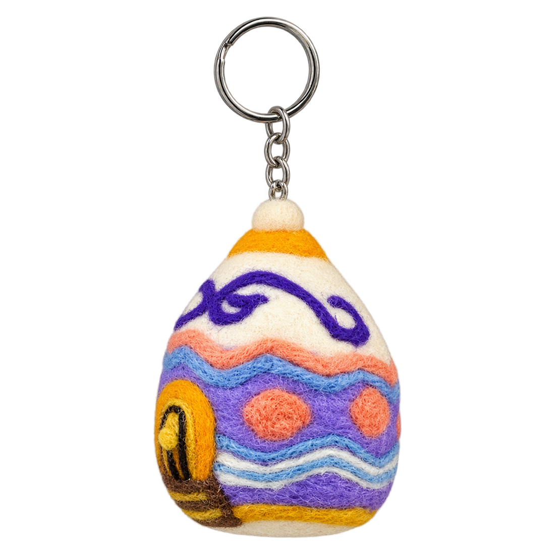 Purple Swirl Yurt Charm, felt bag charm on a key ring