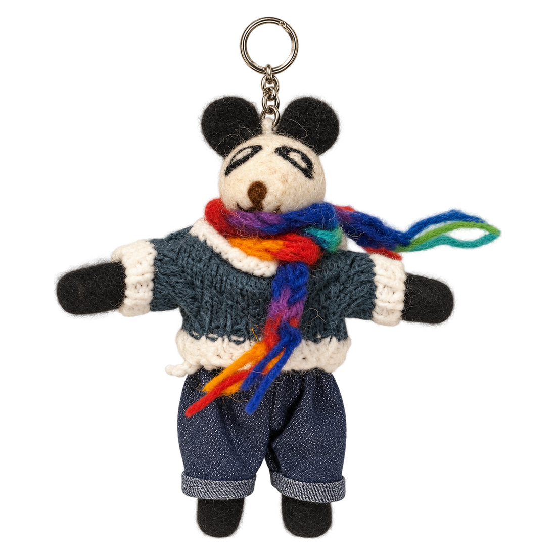 Slate Blue Panda, felt keychain on a key ring