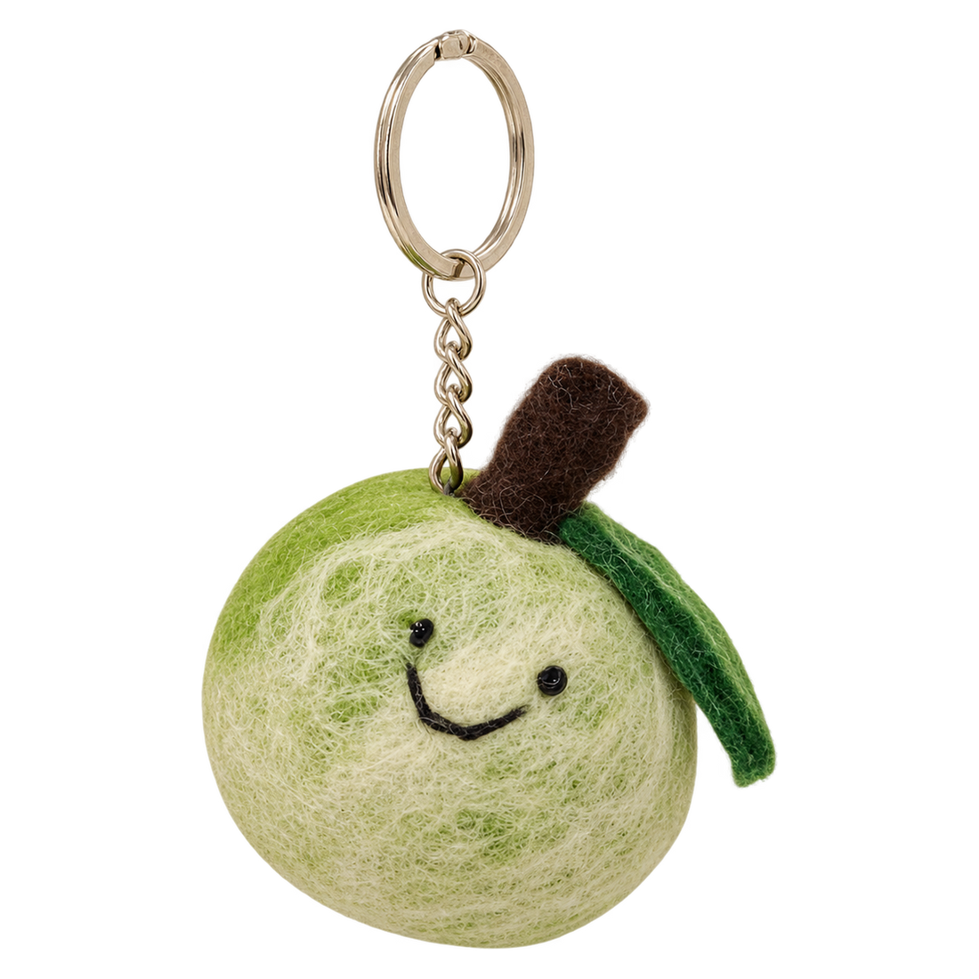 Tie-Dye Green Apple, felt keychain on a key ring
