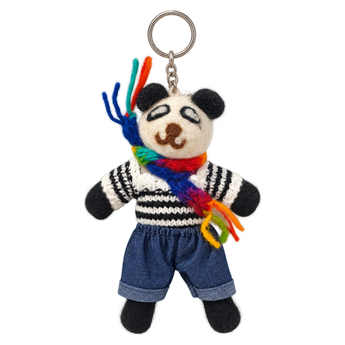 Breton Panda, felt keychain on a key ring
