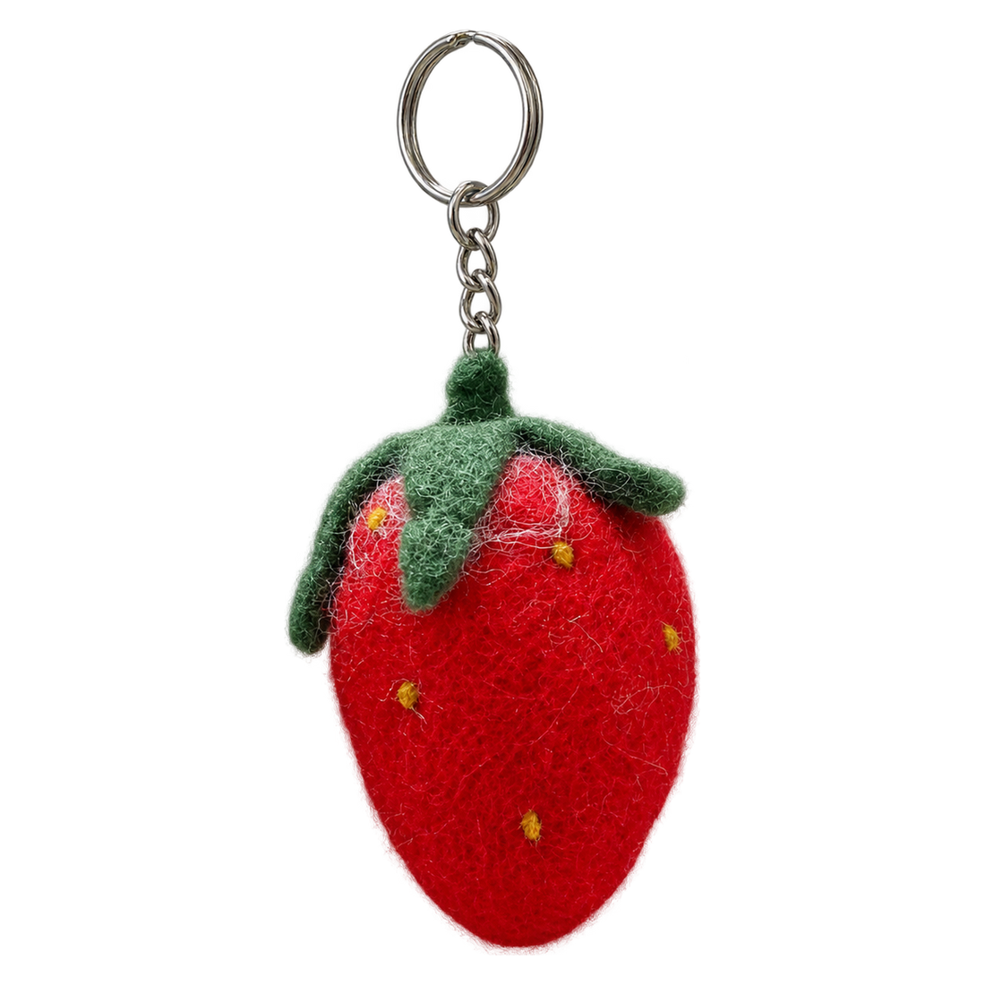 Scarlet Strawberry, felt keychain on a key ring