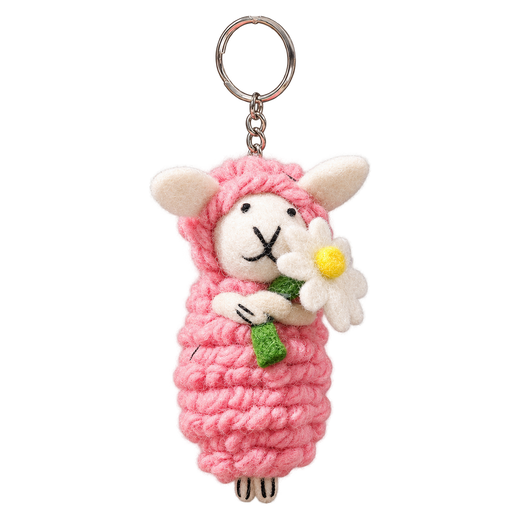 Blush Daisy Sheep – Portachiavi pecorella in feltro