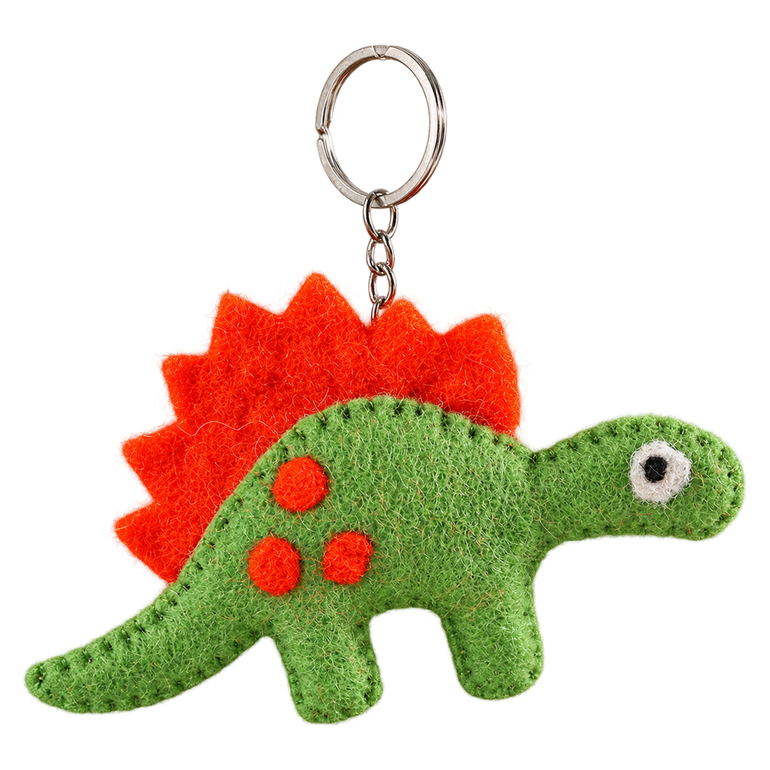 Stan the Stegosaurus, felt keychain on a key ring