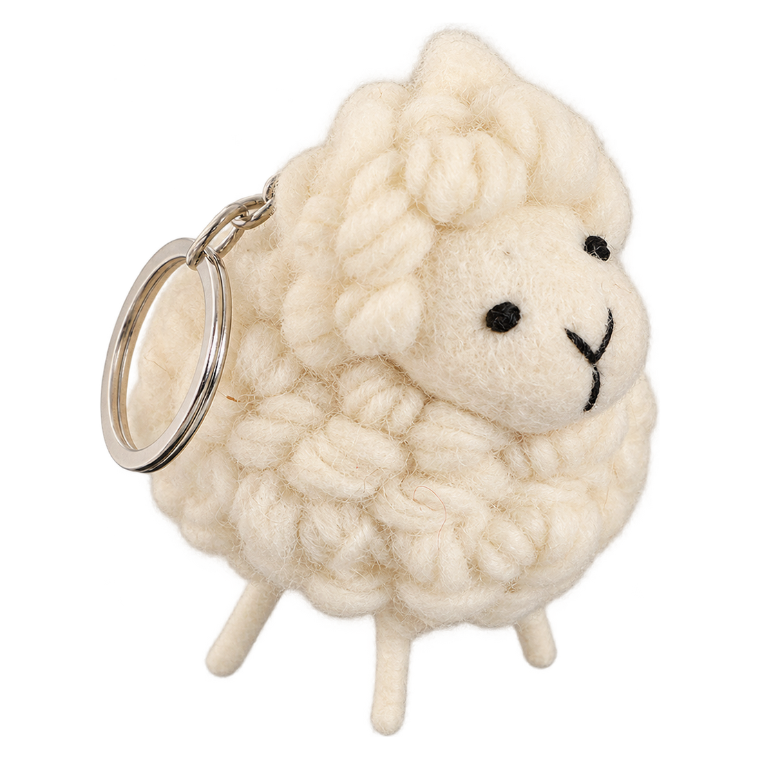 Noodle Sheep, felt keychain on a key ring