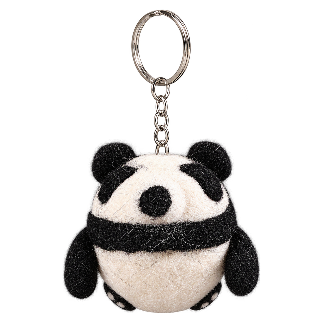Roly-Poly Panda, felt keychain on a key ring