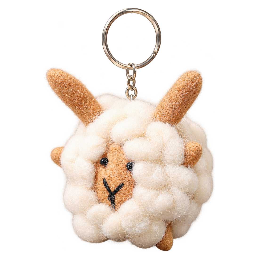 Puffball Sheep, felt bag charm on a key ring