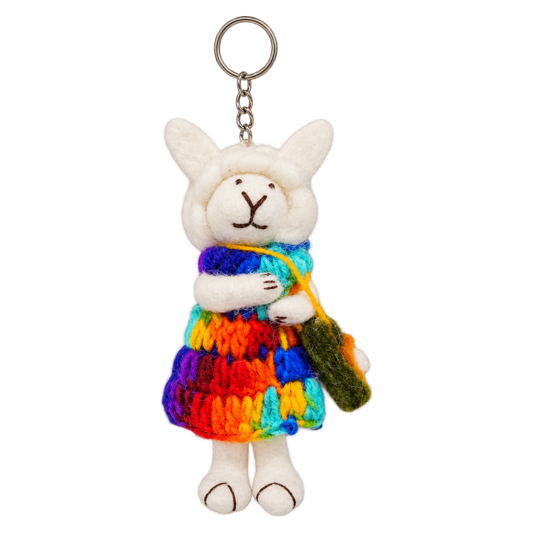 Sightseer Sheep, felt bag charm on a key ring