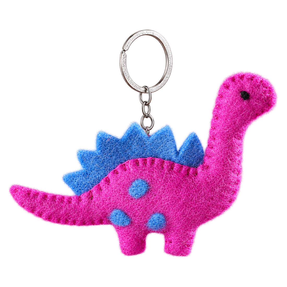 Bronte the Dinosaur, felt keychain on a key ring