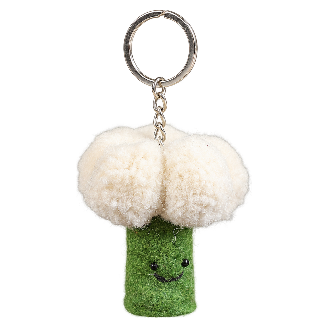 Fluffy Cauliflower, felt keychain on a key ring