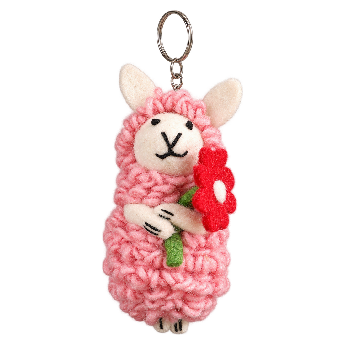 Candyfloss Sheep, felt keychain on a key ring