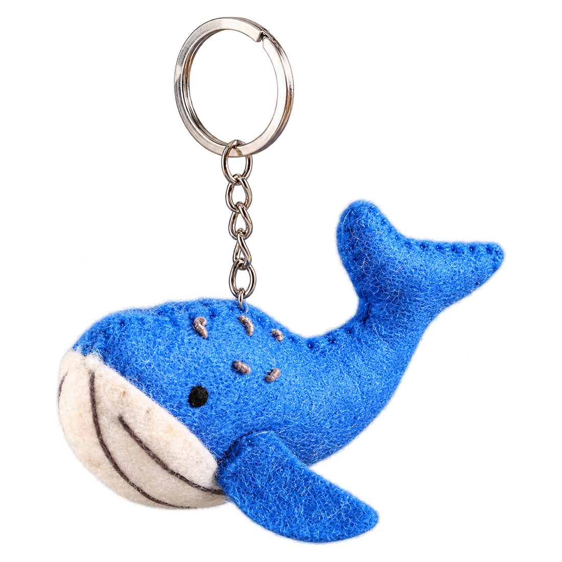 Walter the Whale, felt keychain on a key ring